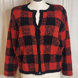 Vintage Women's PHD Paul Harris Design Red & Black Button Down Cardigan Sweater